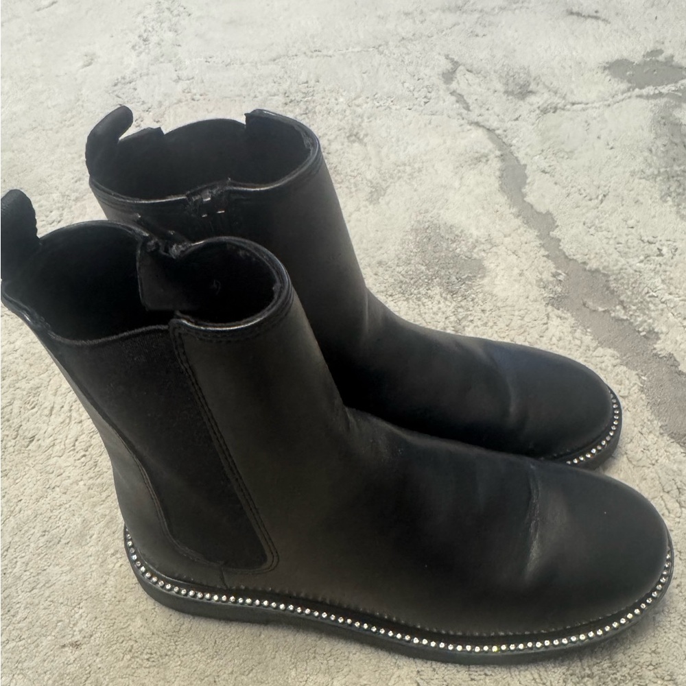 Zara Girls Leather Boots with Studded Sole - 36